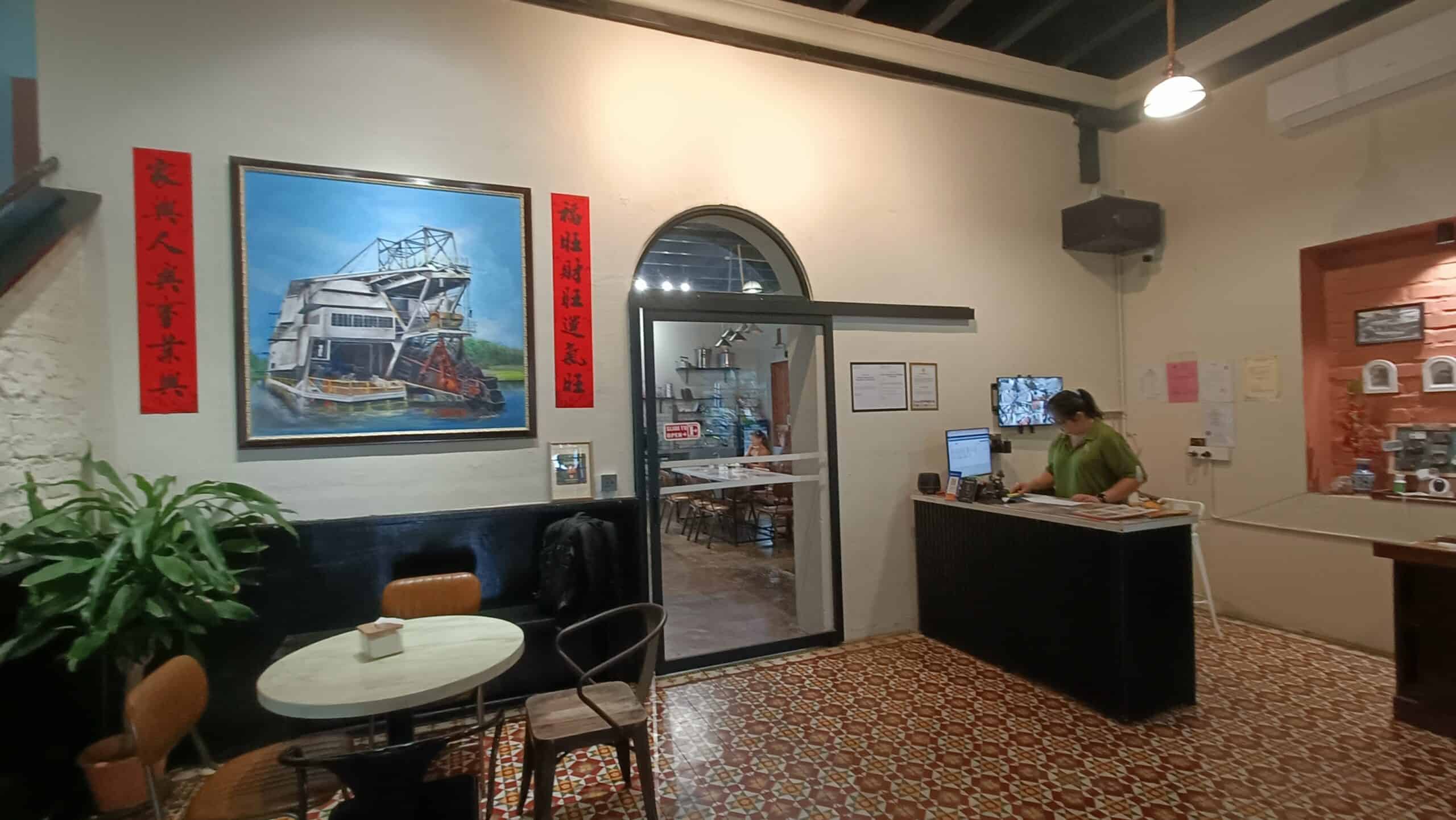 Facing reception and the kitchen