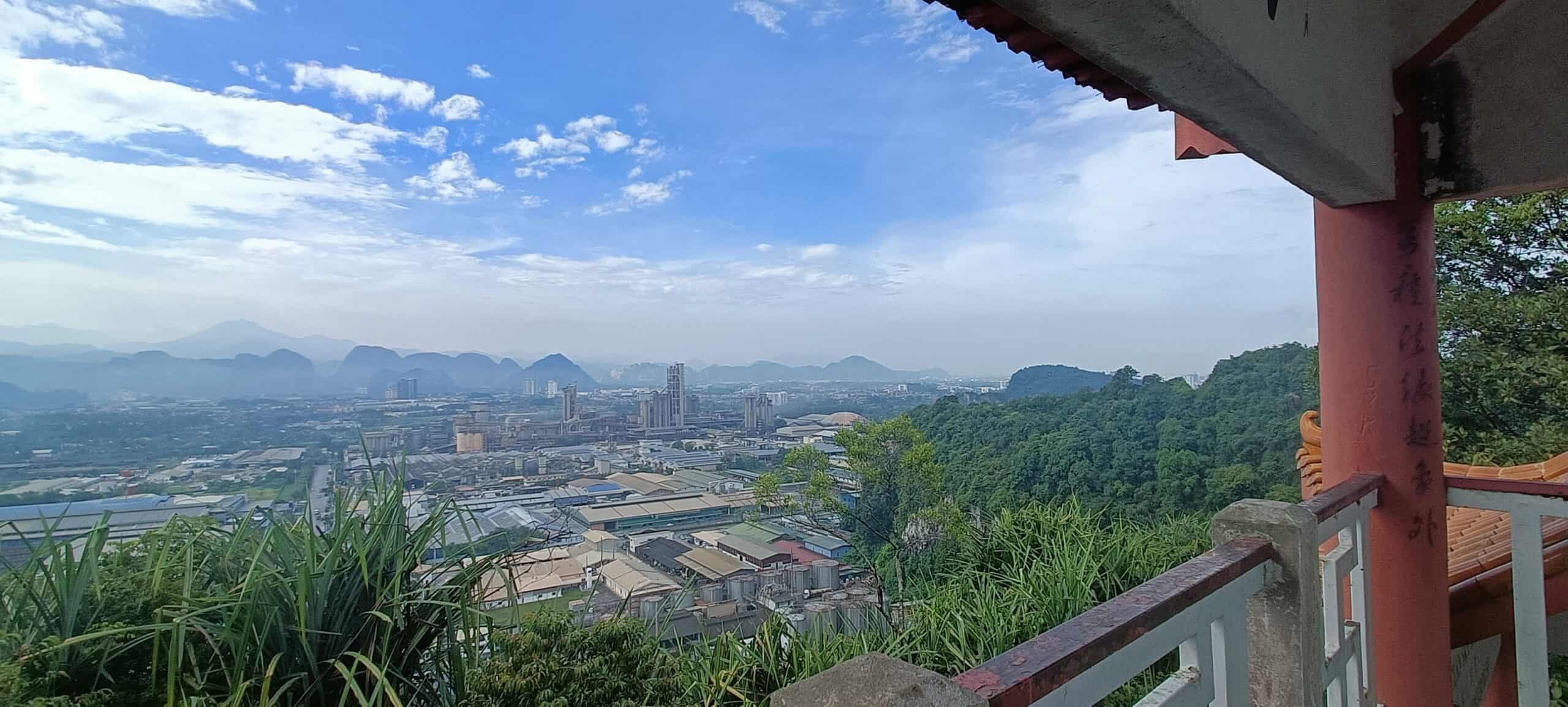 Panoramic view of Ipoh city and mountains from Perak Tong Cave Temple pavilion